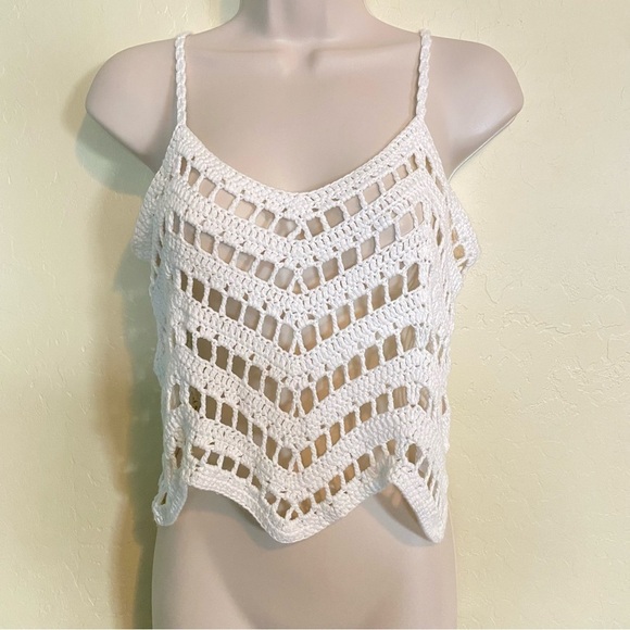 Crotchet Knit Cream Boho Festival Tank Top Size Small S - Picture 5 of 15